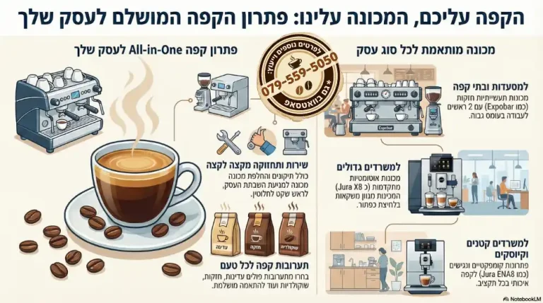 מכונת קפה למסעדות ולבתי קפה, מכונות קפה מקצועיות לבתי קפה לפיצוציות ולקיוסקים במודל השכרה ושירות חודשי